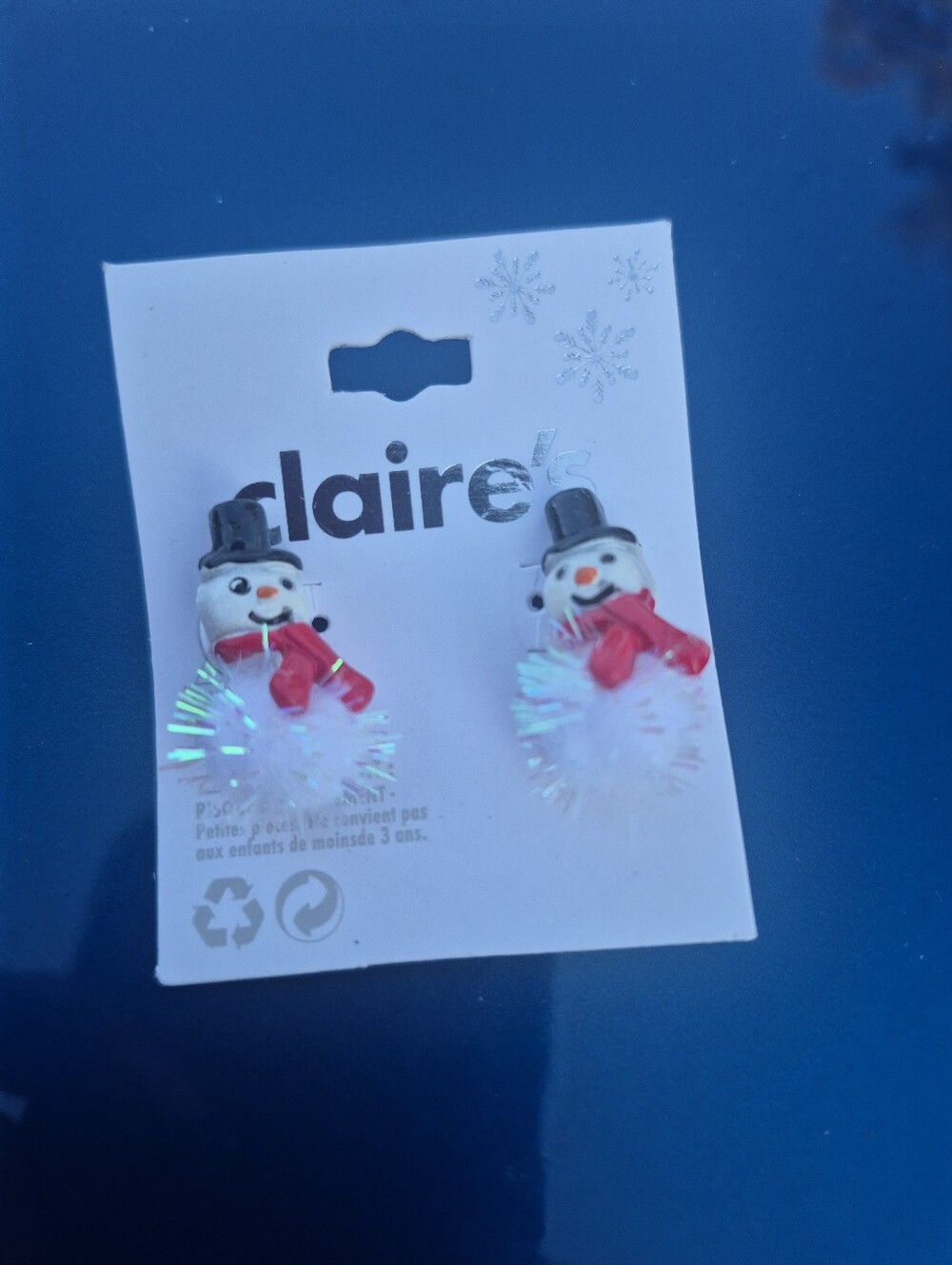 Claire's Kids Snowman Earrings with White Iridescent Pom-Poms and Red Scarves